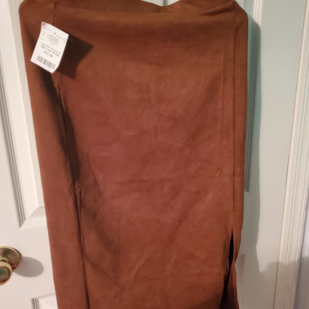 Brown suede knee length skirt